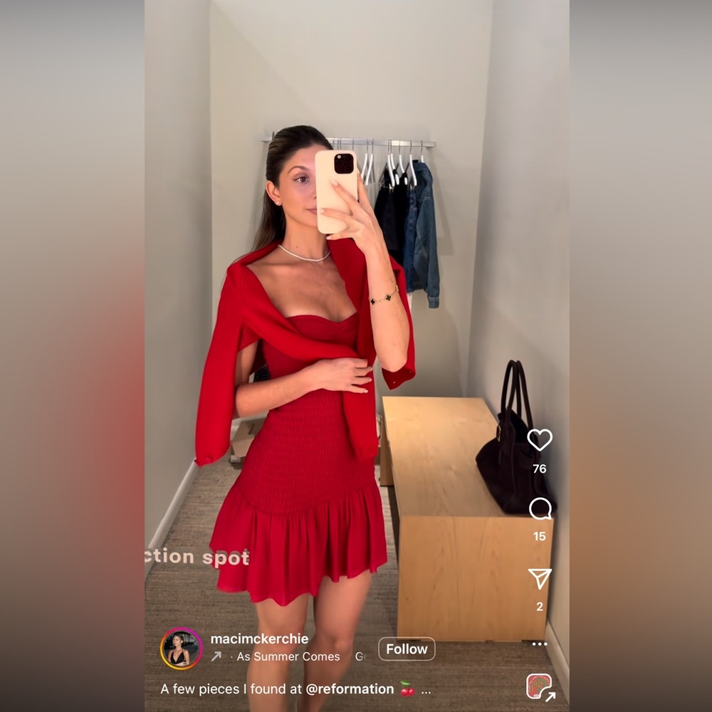 Reformation Janessa Red Ruched Mini Dress - Picture 3 of 15